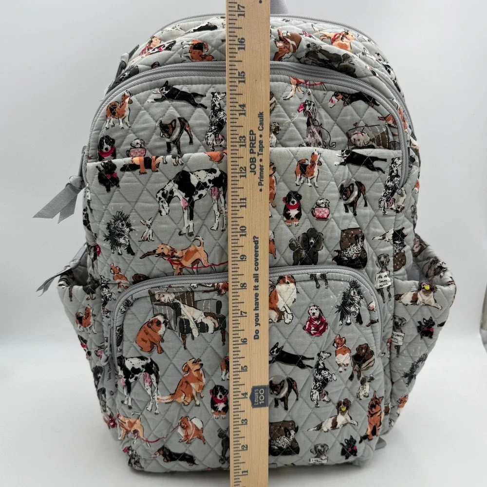 Vera Bradley Best in Show Dog Print Quilted Cotton Backpack Gray Multi Pocket
